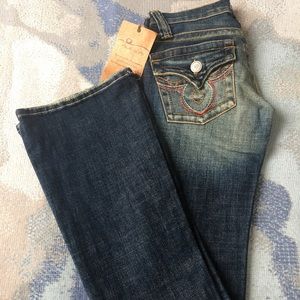 *Flared* Vintage NWT Distressed Embroidered Back Flap Pocket